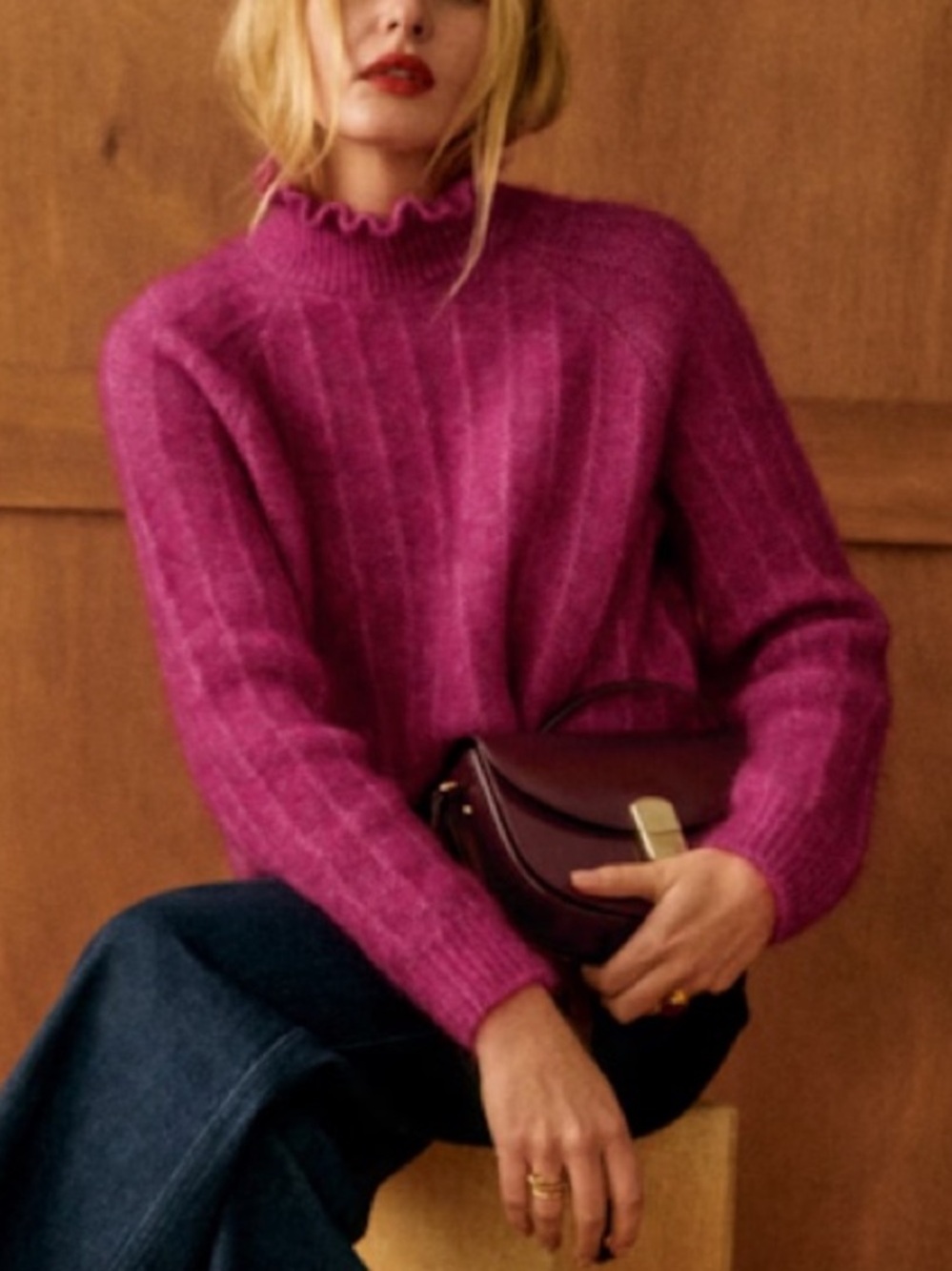 Sezane Loris Jumper in Raspberry Pink Knit Sweater Women's Size XXS
